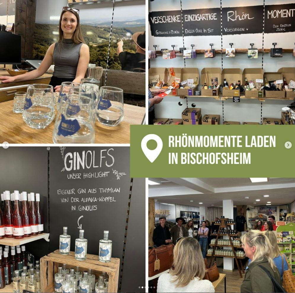 Vier Bilder aus dem inneren des Rhönmomente-Ladens in Bischofsheim